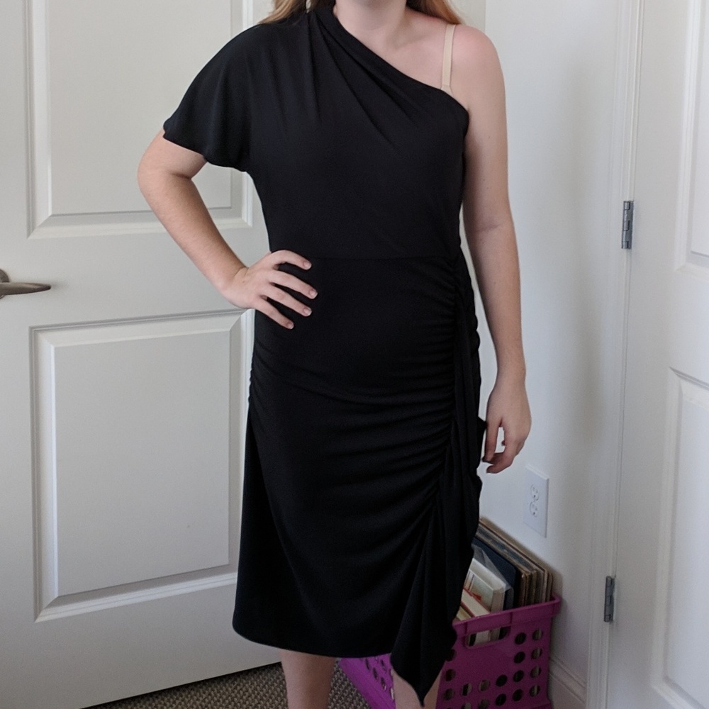 Talbots Black One-Shoulder Asymmetrical Dress